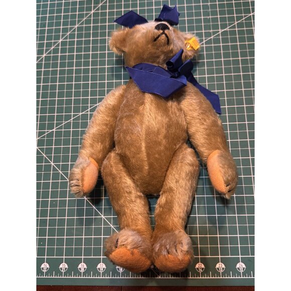 Vintage Steiff Teddy Bear With Blue Bow & Tag - Picture 5 of 5